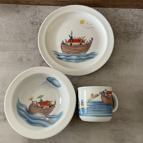 Vintage 1983 Noah's Ark Penny Ives Royal Worcester 3-PC Child's Dish Set England - Picture 1 of 7